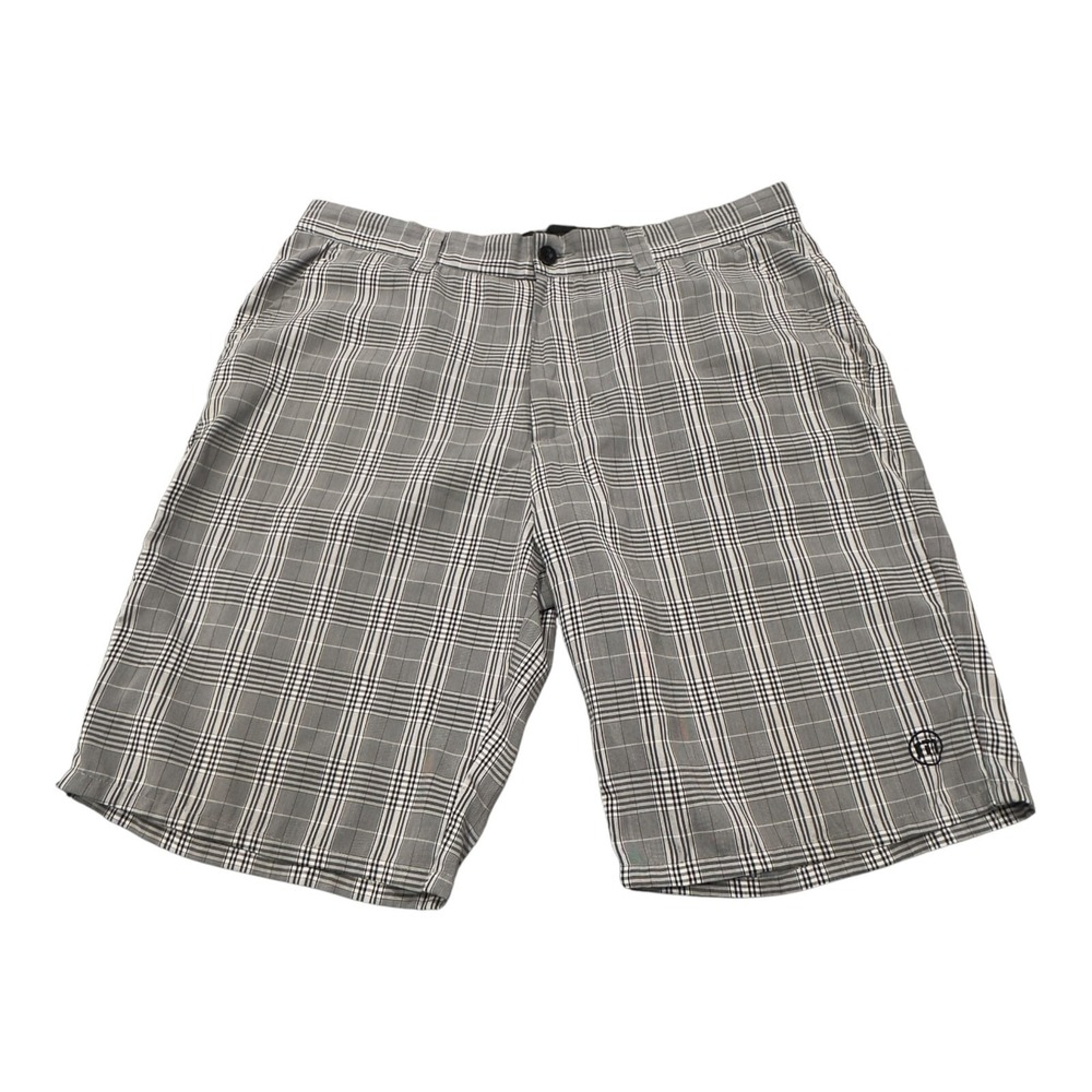 TravisMathew Golf Shorts Mens 36 Grey Black Plaid Performance Stretch Pockets